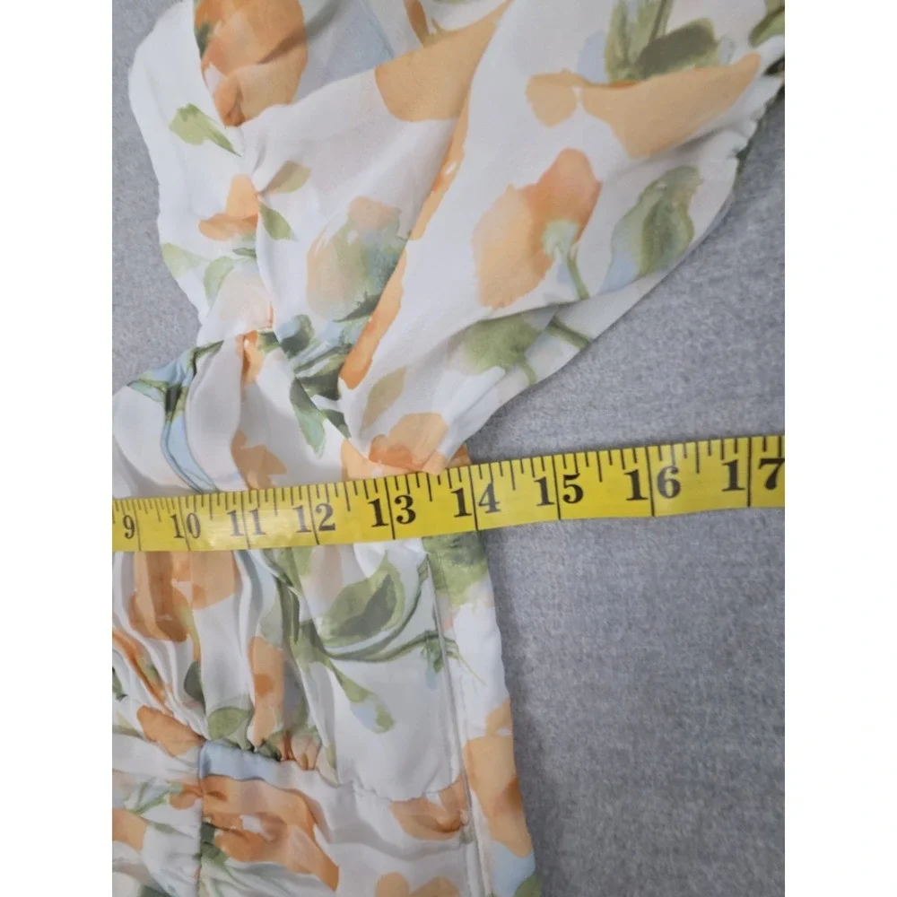 Abercrombie‎ & Fitch Peasant Top S Ruched Peach Floral Romantic Puff Sleeve Boho